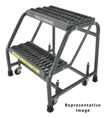 Ballymore Spring-Loaded Caster 2-Step Rolling Ladder, 20" base, 28" top step, no handrails