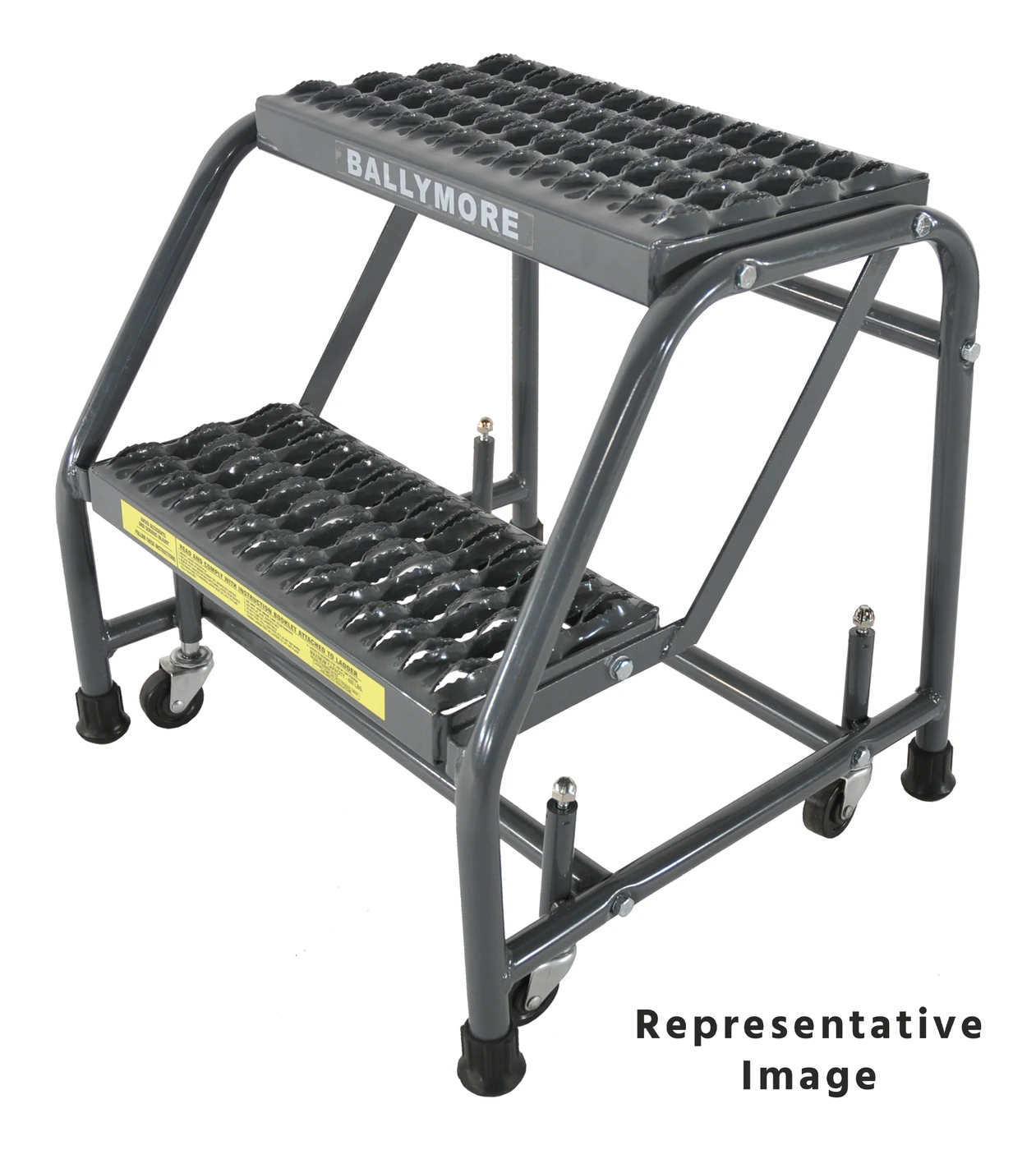 Ballymore Spring-Loaded Caster 2-Step Rolling Ladder, 30" base, 28" top step, no handrails