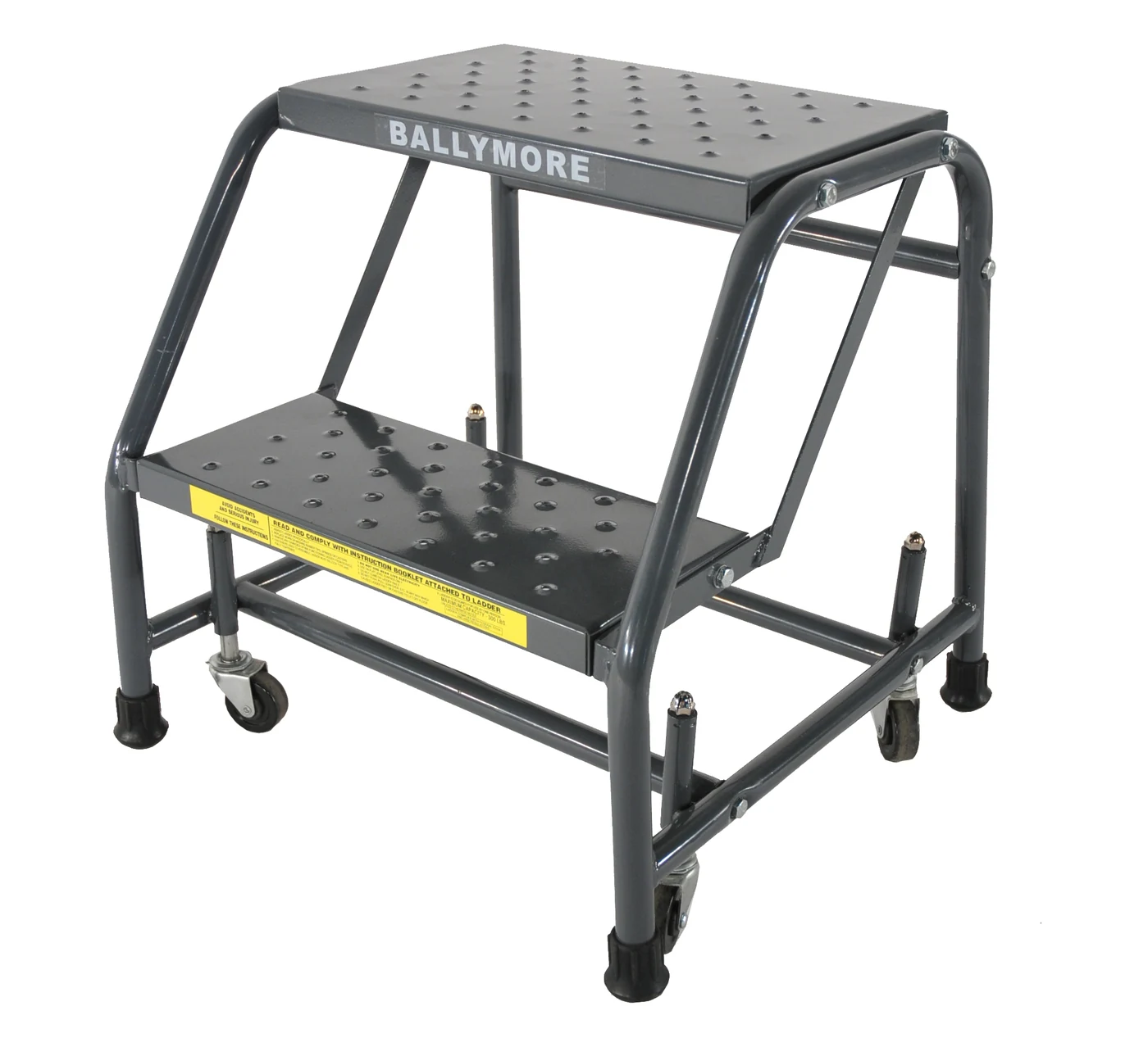 Ballymore Spring-Loaded Caster 2-Step Rolling Ladder, 30" base, 10" top step, no handrails