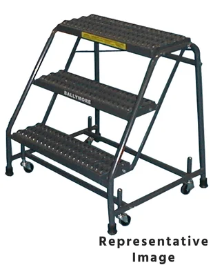Ballymore Spring-Loaded Caster 3-Step Rolling Ladder, 20" base, 21" top step, no handrails