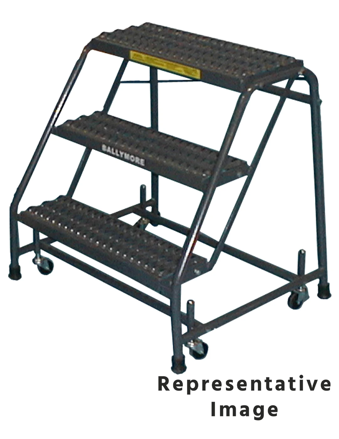 Ballymore Spring-Loaded Caster 3-Step Rolling Ladder, 20" base, 28" top step, no handrails