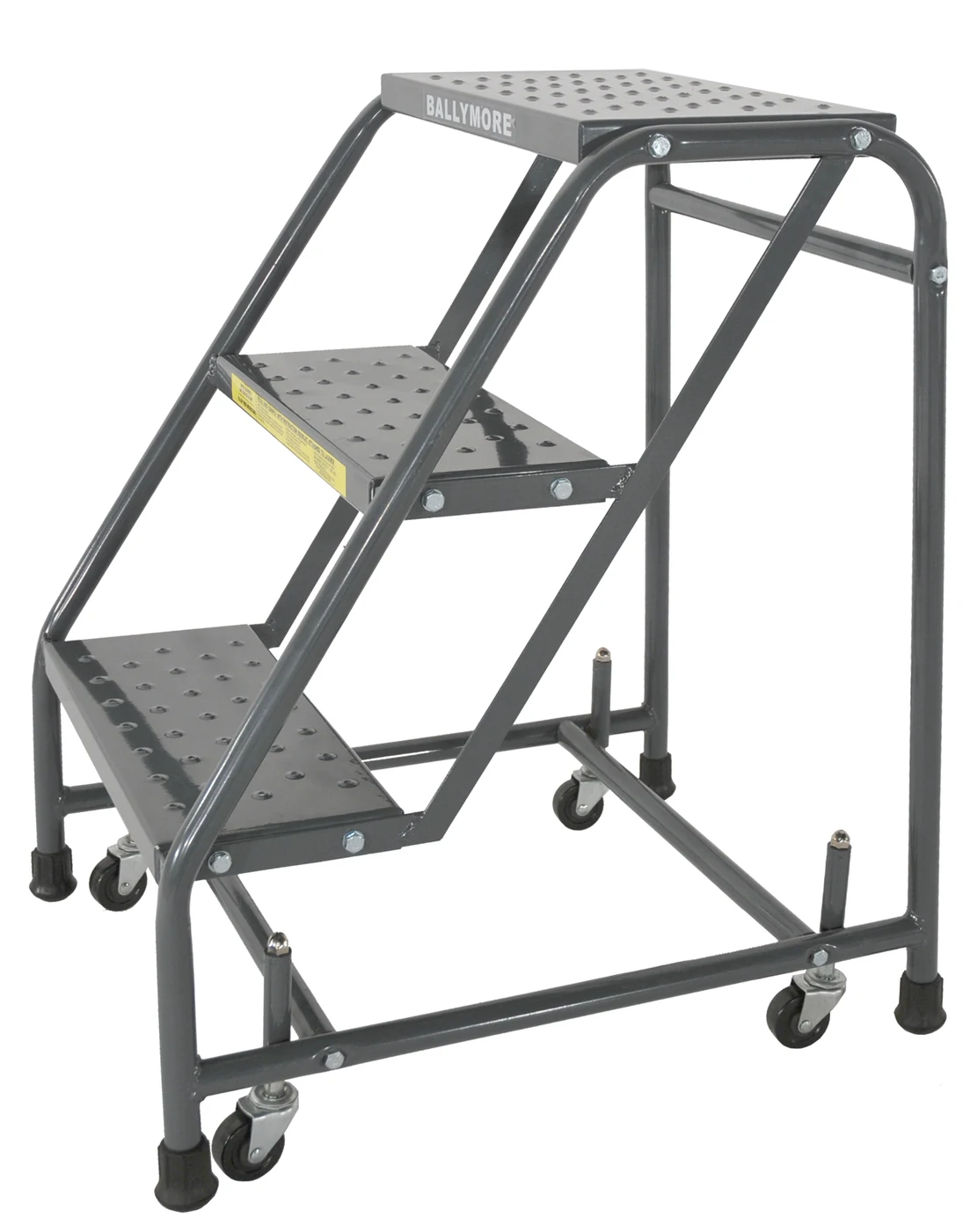 Ballymore Spring-Loaded Caster 3-Step Rolling Ladder, 20" base, 10" top step, no handrails
