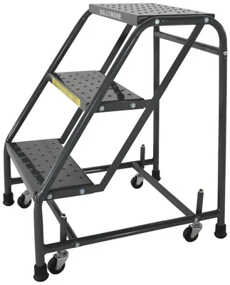 Ballymore Spring-Loaded Caster 3-Step Rolling Ladder, 30" base, 10" top step, no handrails