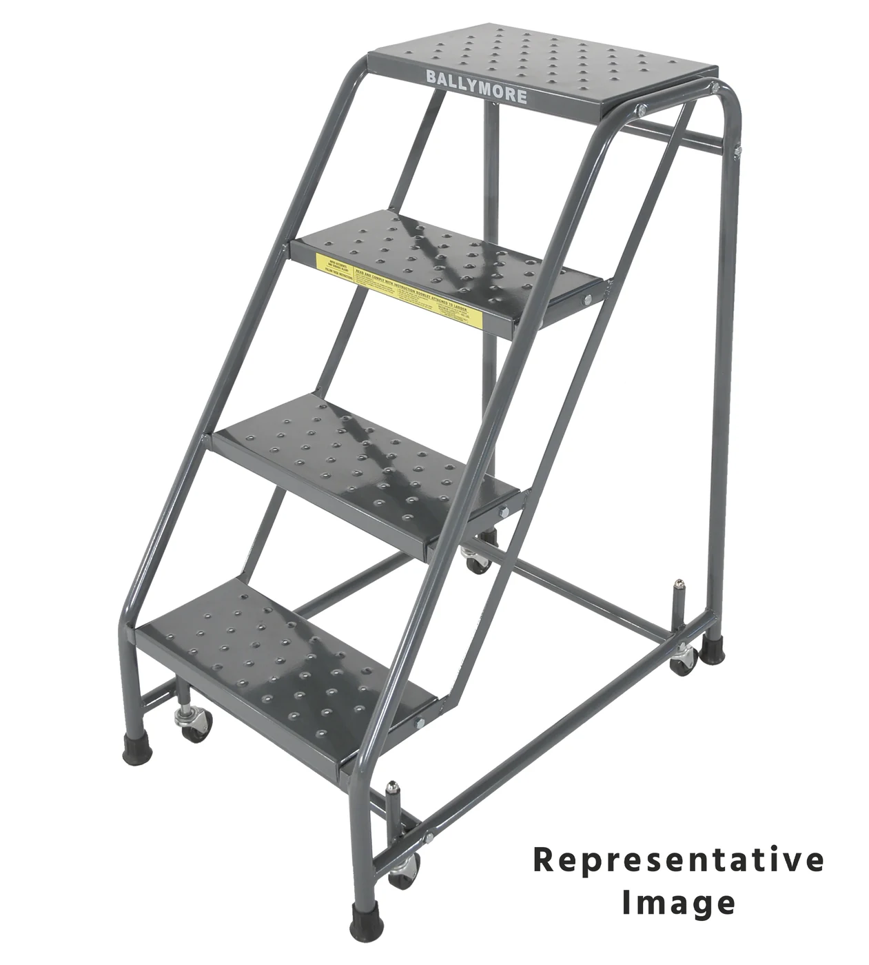 Ballymore Spring-Loaded Caster 4-Step Rolling Ladder, 20" base, 21" top step, no handrails