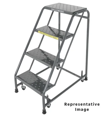 Ballymore Spring-Loaded Caster 4-Step Rolling Ladder, 30" base, 28" top step, no handrails