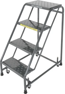 Ballymore Spring-Loaded Caster 4-Step Rolling Ladder, 30" base, 10" top step, no handrails