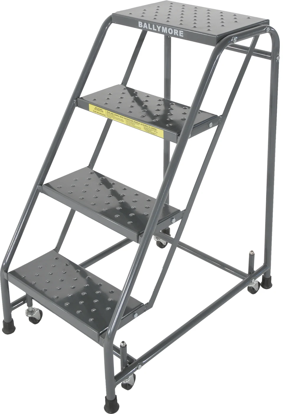 Ballymore Spring-Loaded Caster 4-Step Rolling Ladder, 30" base, 10" top step, no handrails