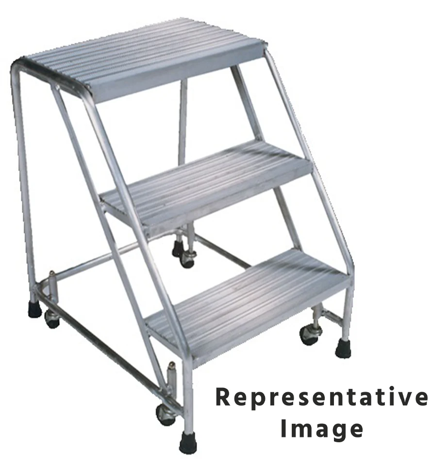 Ballymore 4-Step Aluminum Rolling Ladder, 30" base, 10" top step, no handrails, ribbed tread