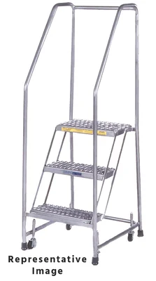 Ballymore 5-Step Aluminum Rolling Ladder, 30" base, 10" top step, with handrails