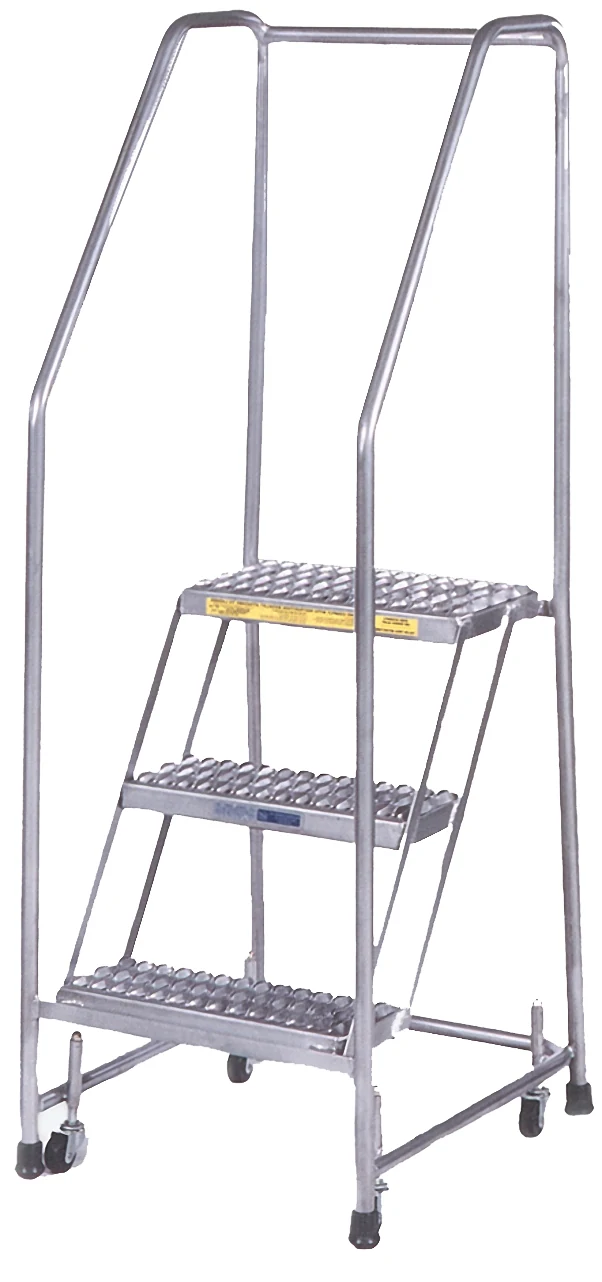 Ballymore 7-Step Aluminum Rolling Ladder, 30" base, 10" top step, with handrails