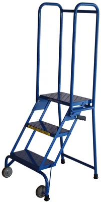Ballymore Lock-N-Stock 3-Step Aluminum Rolling Ladder, 24" base, 10" top step, perforated tread, factory setup