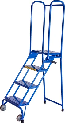 Ballymore Lock-N-Stock 4-Step Aluminum Rolling Ladder, 24" base, 10" top step, perforated tread, factory setup