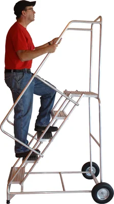 Ballymore 5-Step Aluminum Rolling Ladder, 30" base, 14" top step — view 3