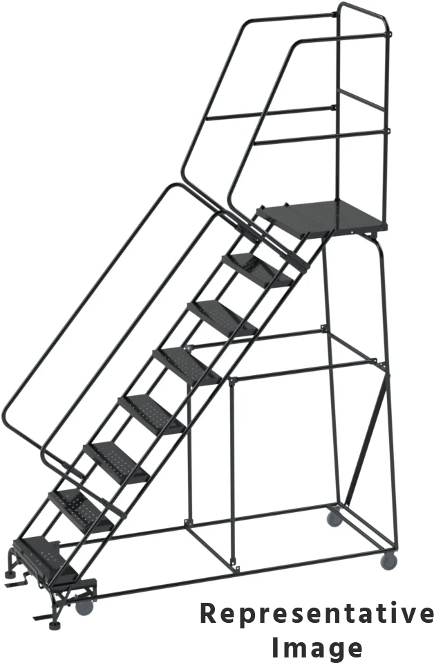Ballymore 50° Stairway Slope 8-Step Rolling Ladder, CAL-OSHA, 24" base, 28" top step, 28" wide steps, ribbed tread
