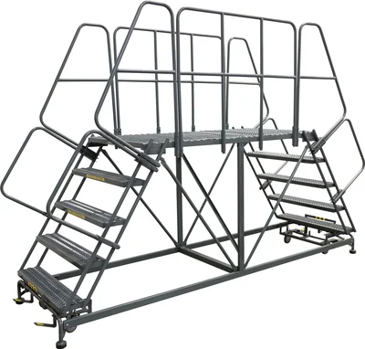 Ballymore 5-Step Double Entry Work Platform, 72" deep platform, 38" base, with handrails, serrated tread