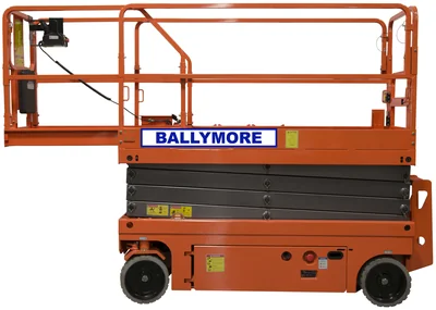 Ballymore Scissor Lift, drivable, 26 ft platform height, 36" long platform, 1000 lb capacity