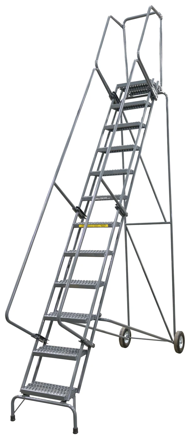 Ballymore Fold-N-Store 11-Step Rolling Ladder, 30" base, 14" top step