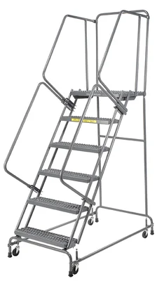 Ballymore Spring-Loaded Caster 6-Step Rolling Ladder, 30" base, 14" top step