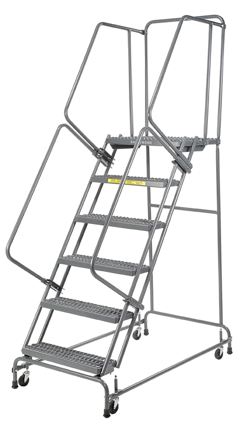 Ballymore Spring-Loaded Caster 6-Step Rolling Ladder, 30" base, 14" top step