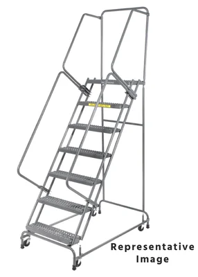Ballymore Spring-Loaded Caster 7-Step Rolling Ladder, 26" base, 14" top step