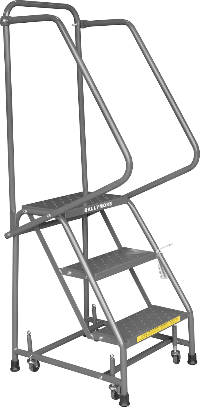 Ballymore Spring-Loaded Caster 3-Step Rolling Ladder, 20" base, 10" top step