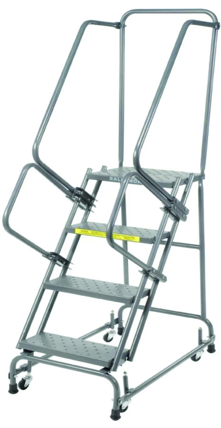 Ballymore Spring-Loaded Caster 4-Step Rolling Ladder, 20" base, 10" top step