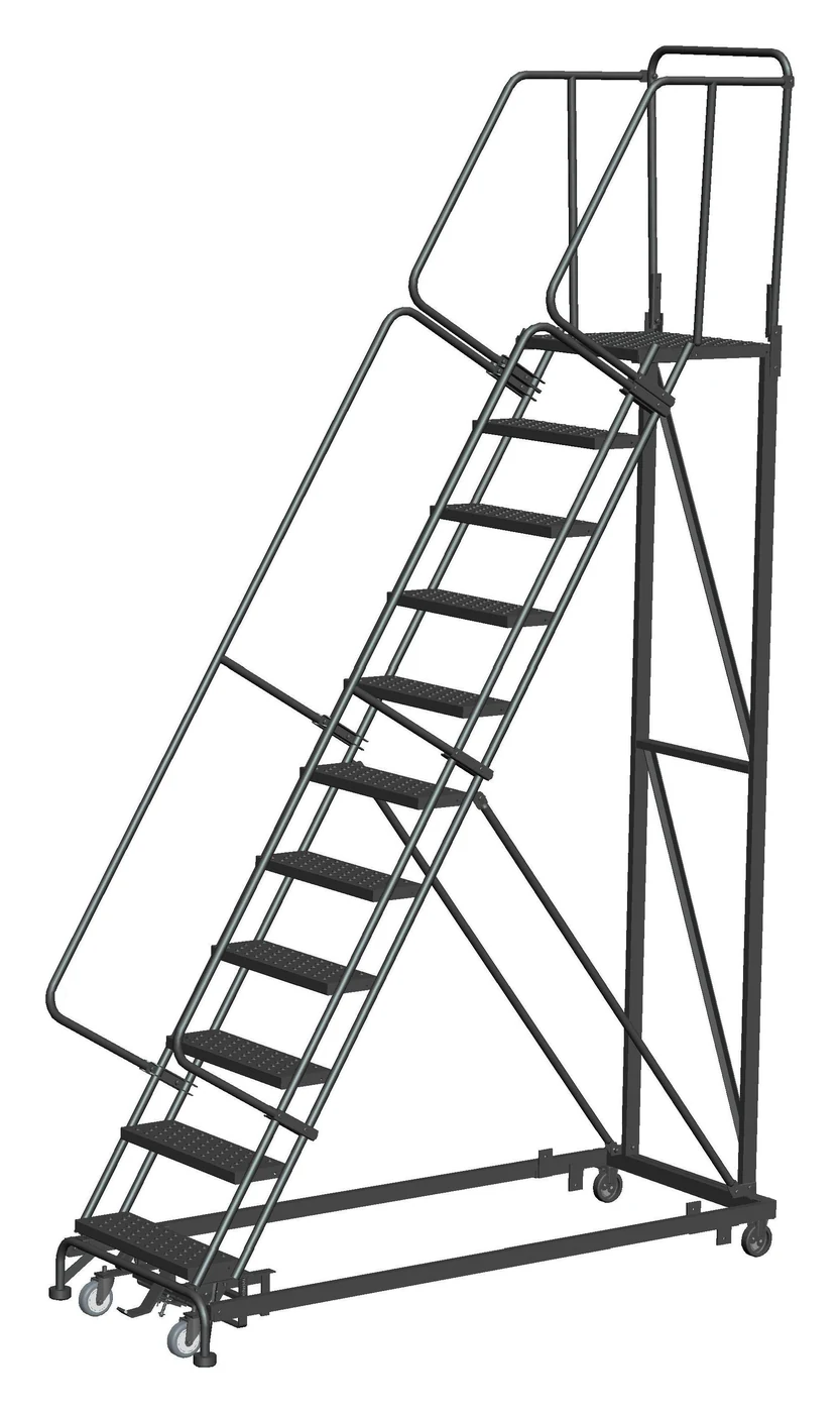 Ballymore Heavy-Duty 50° Stairway Slope 11-Step Rolling Ladder, 28" top step