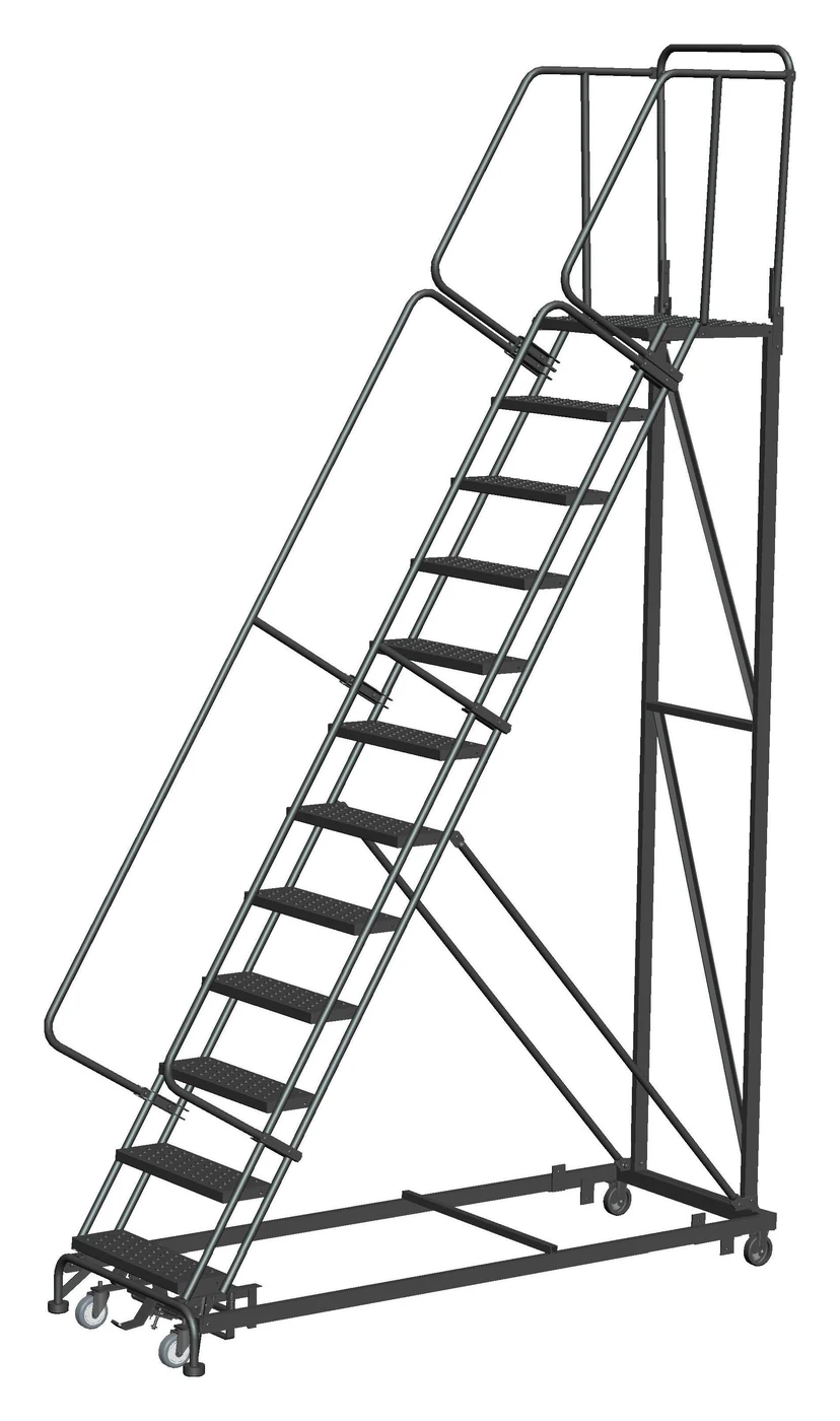 Ballymore Heavy-Duty 50° Stairway Slope 12-Step Rolling Ladder, 28" top step
