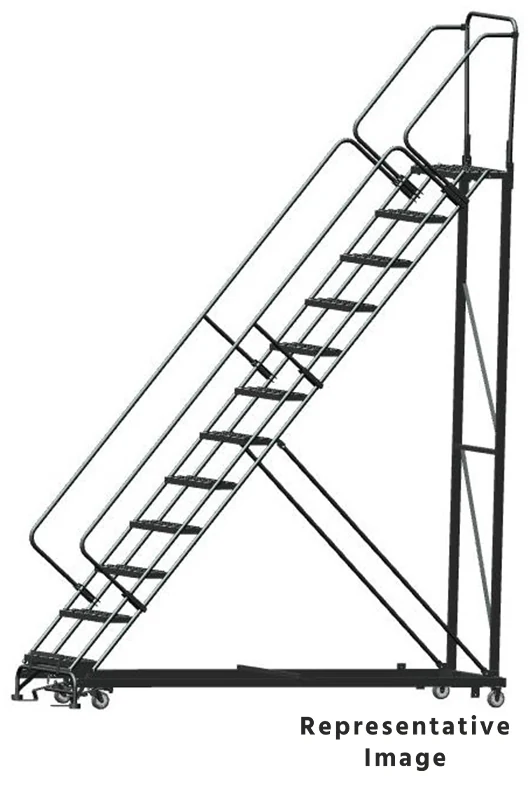 Ballymore Heavy-Duty 50° Stairway Slope 12-Step Rolling Ladder, 32" base