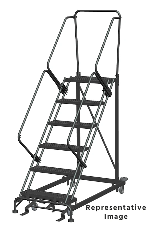 Ballymore Heavy-Duty 50° Stairway Slope 6-Step Rolling Ladder, 32" base