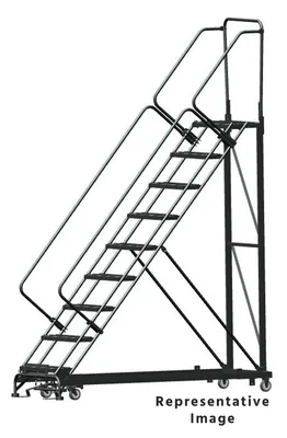 Ballymore Heavy-Duty 50° Stairway Slope 9-Step Rolling Ladder, 28" top step
