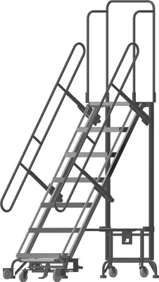 Ballymore Hybrid All-Directional 7-Step Aluminum Rolling Ladder, 34.5" base, 70" top step, 450 lb capacity, perforated tread
