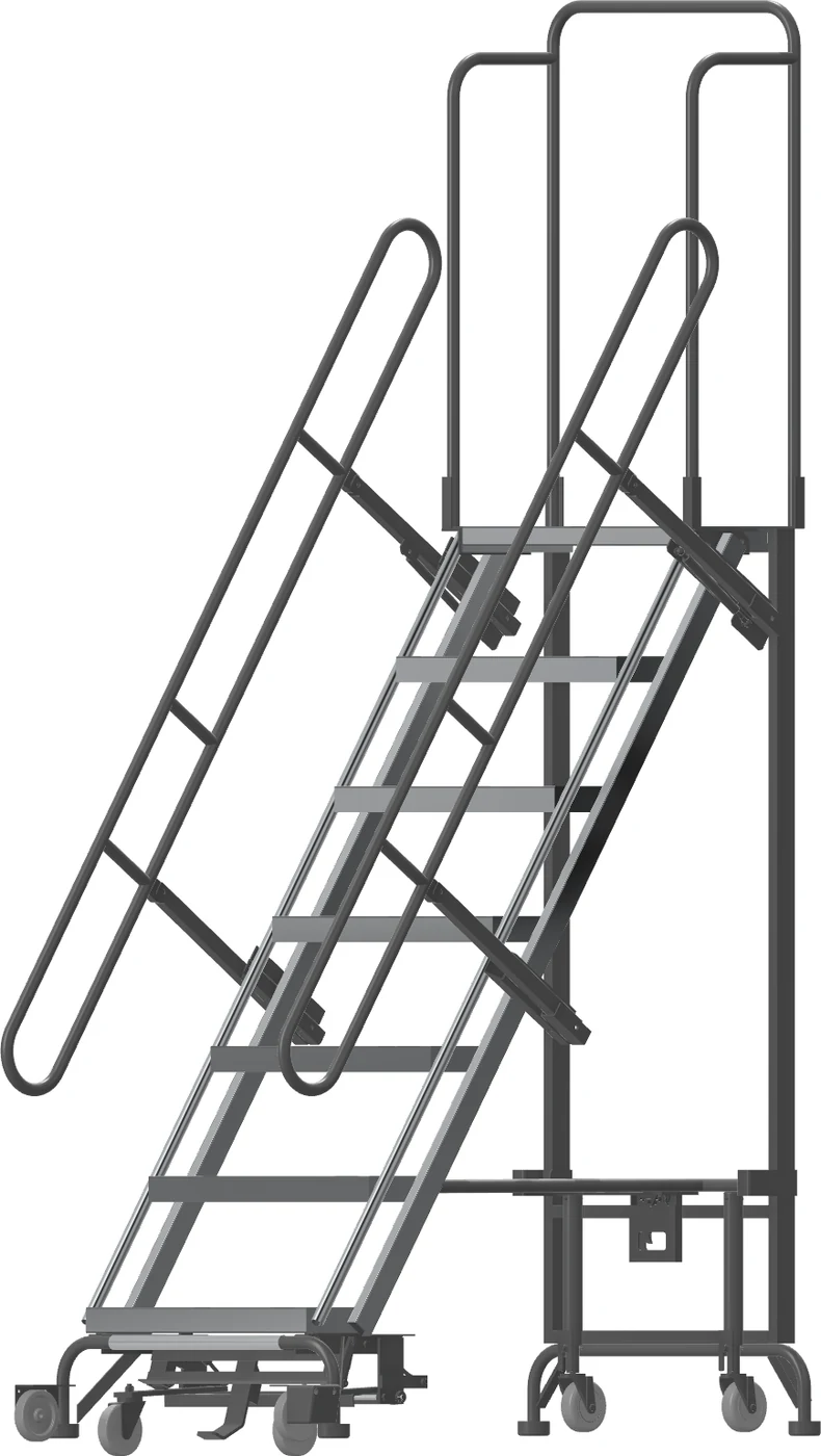 Ballymore Hybrid All-Directional 7-Step Aluminum Rolling Ladder, 34.5" base, 70" top step, 450 lb capacity, perforated tread