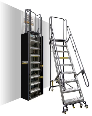 Ballymore Hybrid All-Directional 9-Step Aluminum Rolling Ladder, 34.5" base, 90" top step, 450 lb capacity, perforated tread — view 3
