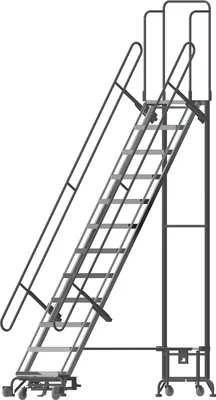 Ballymore Hybrid All-Directional 12-Step Aluminum Rolling Ladder, 34.5" base, 120" top step, 450 lb capacity, perforated tread