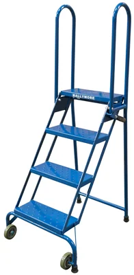 Ballymore Lock-N-Stock 4-Step Rolling Ladder, 24" base, 7" top step, perforated tread
