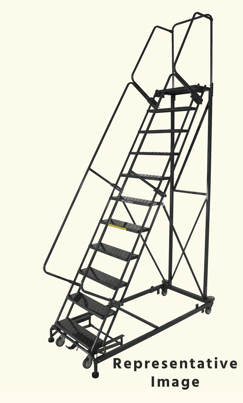 Ballymore Monster Line 11-Step Rolling Ladder, 32" base, 28" top step, serrated tread