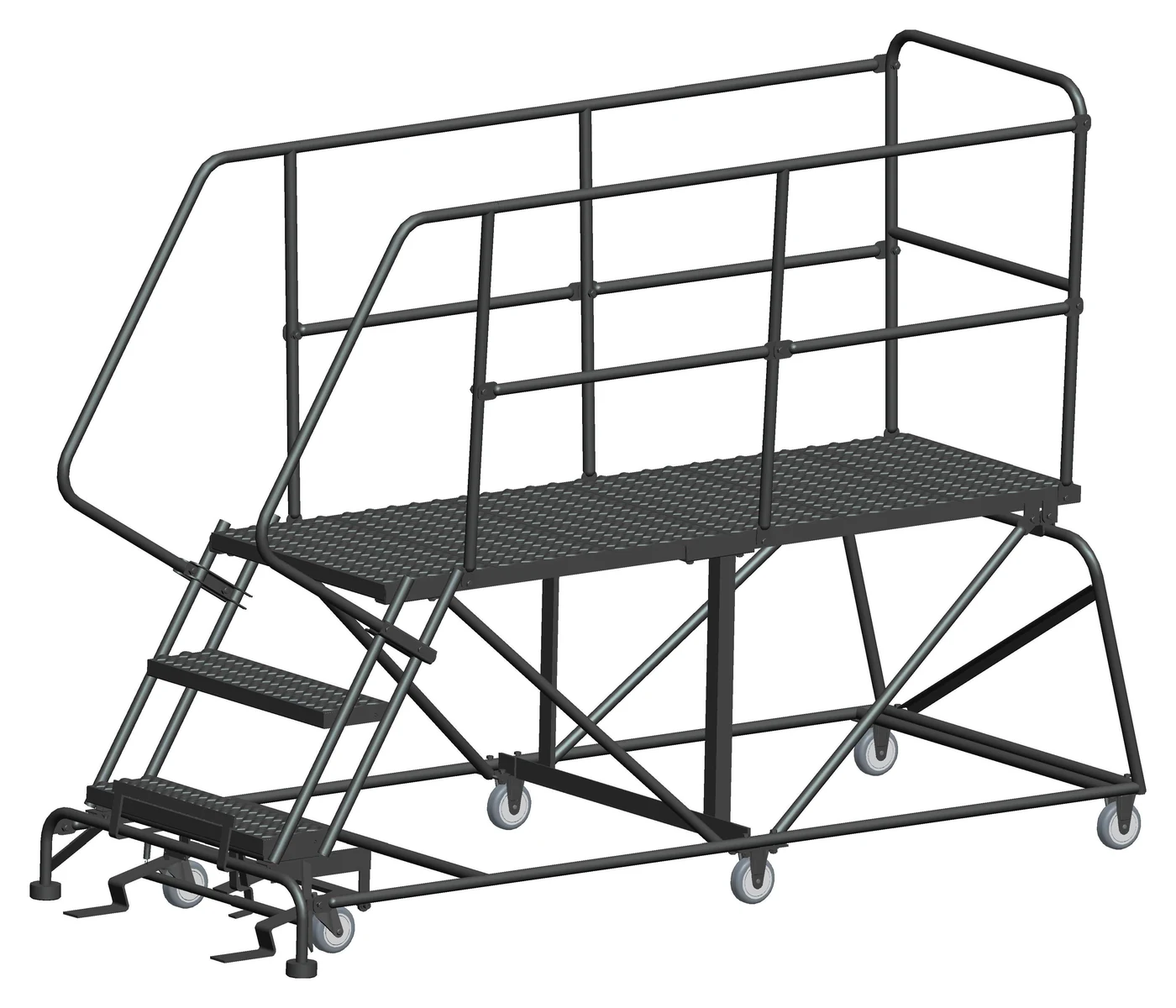 Ballymore 3-Step Single Entry Work Platform, 72" deep platform, 38" base, serrated tread