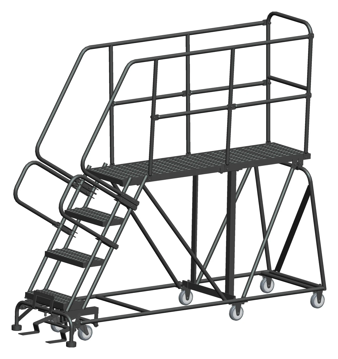 Ballymore 4-Step Single Entry Work Platform, 60" deep platform, 33" base, serrated tread