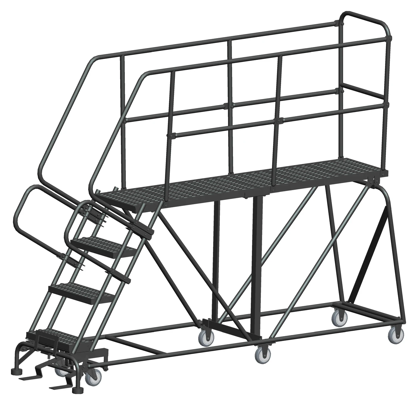 Ballymore 4-Step Single Entry Work Platform, 72" deep platform, 33" base, serrated tread