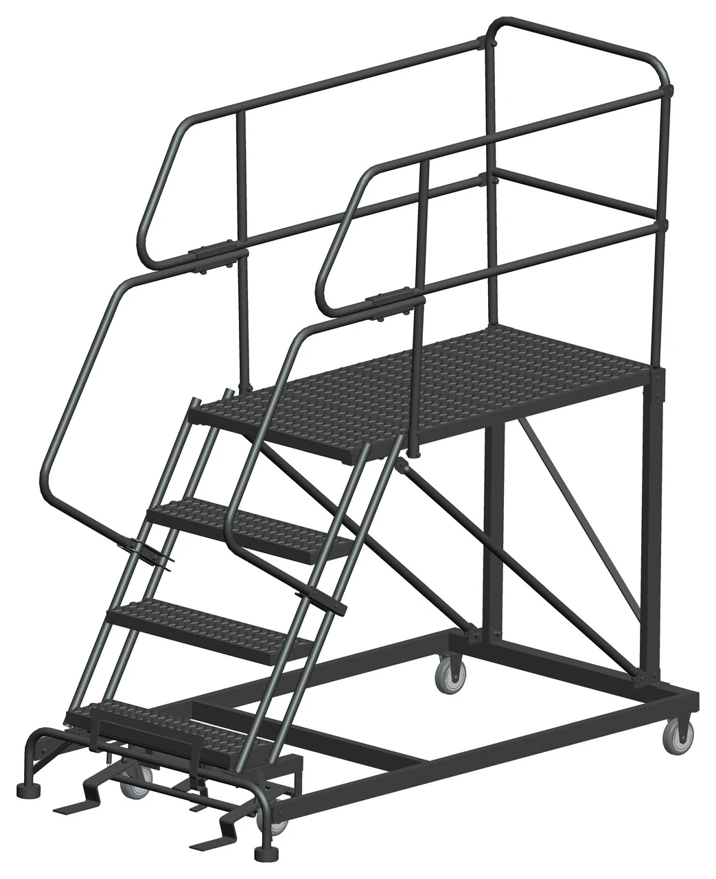 Ballymore 4-Step Single Entry Work Platform, 48" deep platform, 38" base, serrated tread