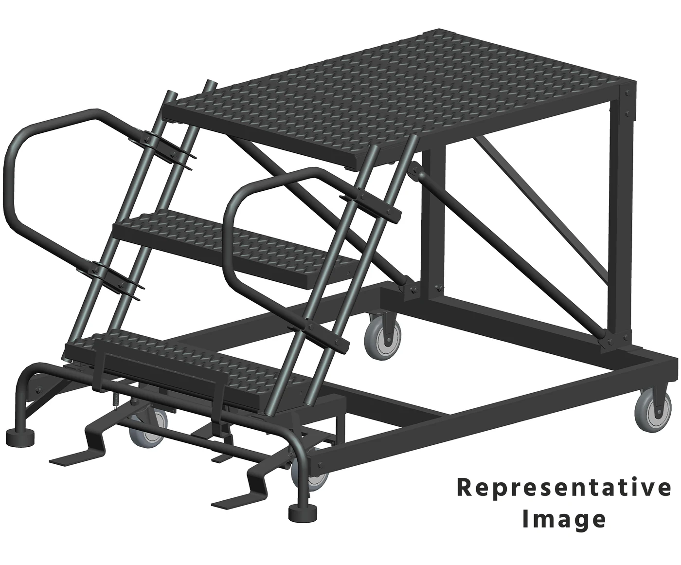 Ballymore 2-Step Single Entry Work Platform, 48" deep platform, 33" base, no handrails, serrated tread