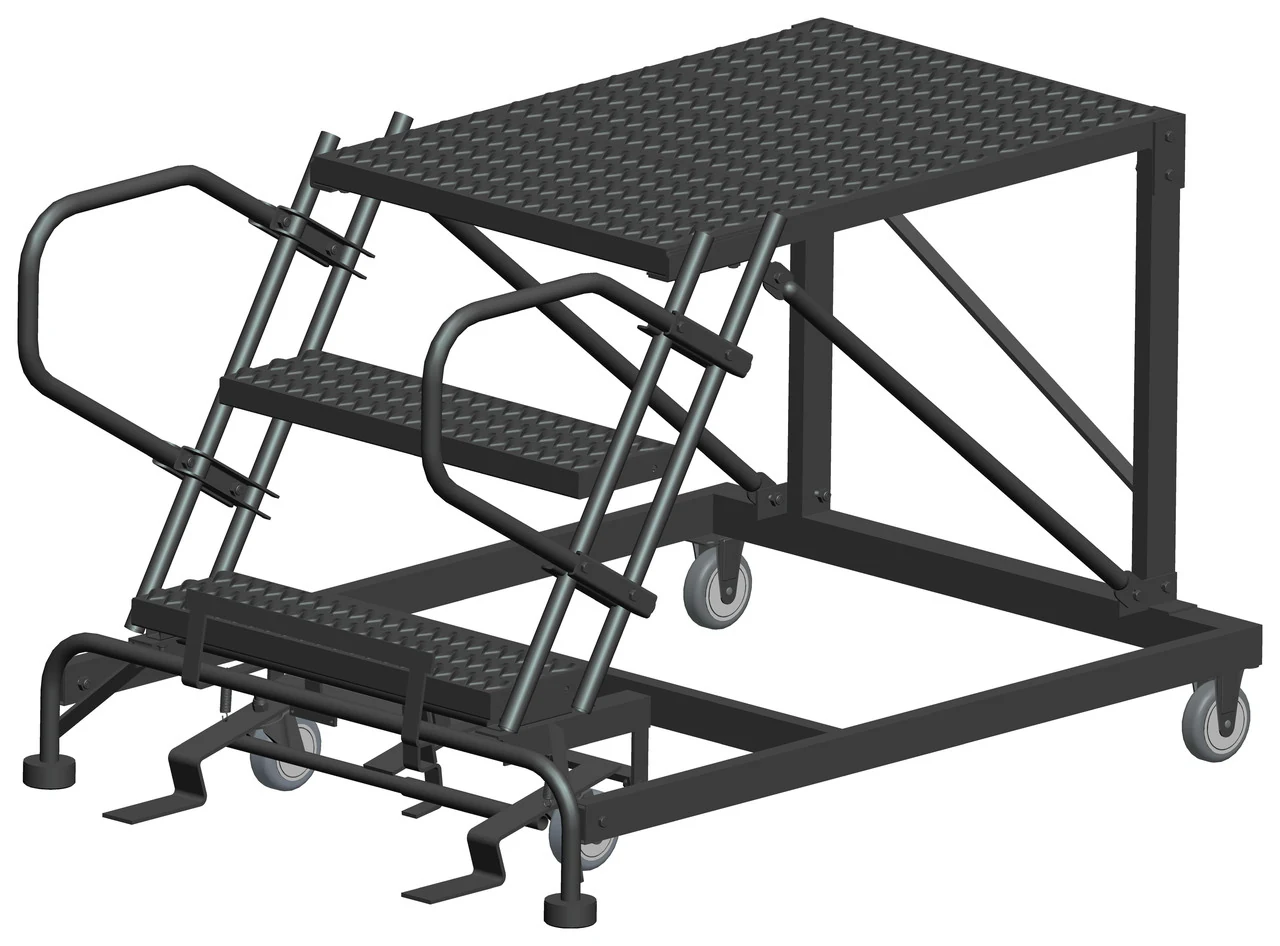 Ballymore 3-Step Single Entry Work Platform, 36" deep platform, 38" base, no handrails, serrated tread