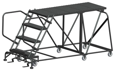 Ballymore 4-Step Single Entry Work Platform, 60" deep platform, 38" base, no handrails, serrated tread