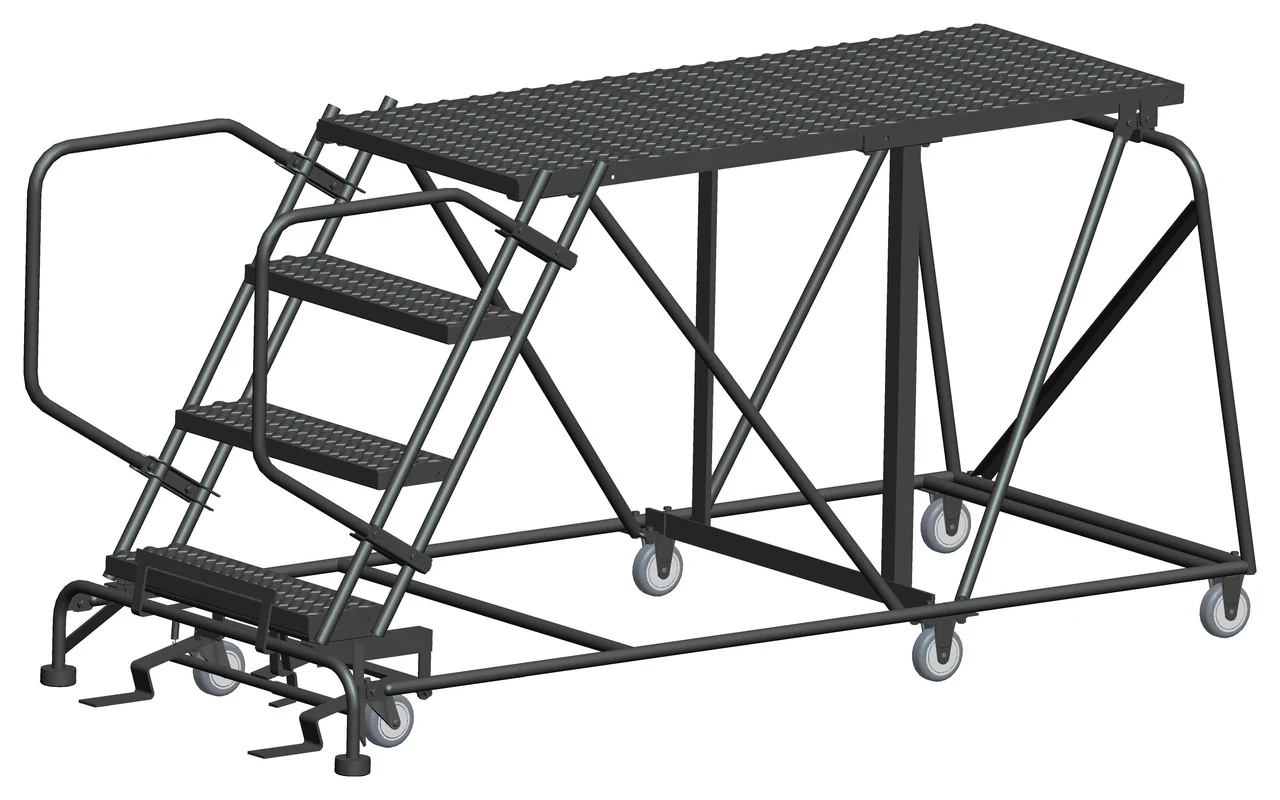 Ballymore 4-Step Single Entry Work Platform, 60" deep platform, 38" base, no handrails, serrated tread