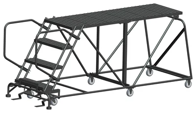 Ballymore 4-Step Single Entry Work Platform, 72" deep platform, 38" base, no handrails, serrated tread