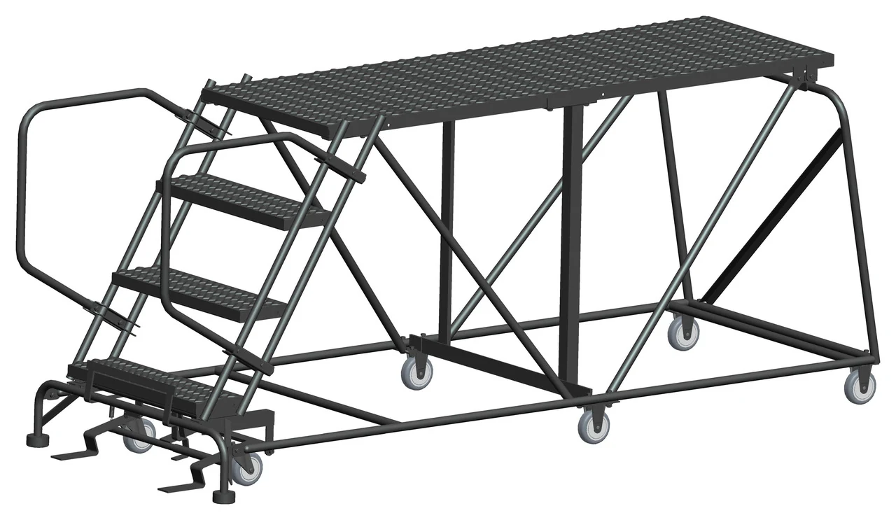 Ballymore 4-Step Single Entry Work Platform, 72" deep platform, 38" base, no handrails, serrated tread