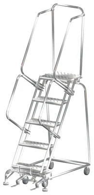 Ballymore 5-Step Stainless Steel Rolling Ladder, 24" base, 14" top step