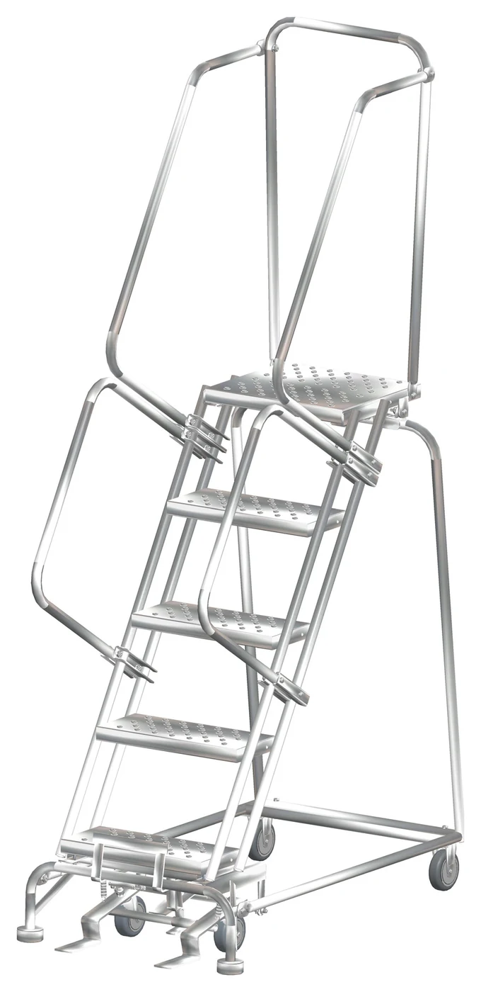 Ballymore 5-Step Stainless Steel Rolling Ladder, 24" base, 14" top step