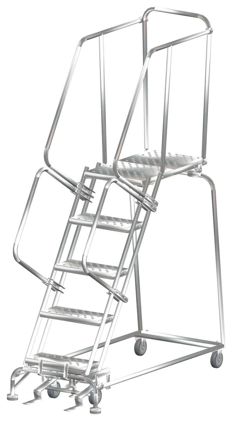 Ballymore 5-Step Stainless Steel Rolling Ladder, 24" base, 28" top step